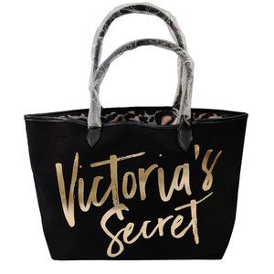NEW VICTORIA'S SECRET Canvas Tote Bag Black & Gold